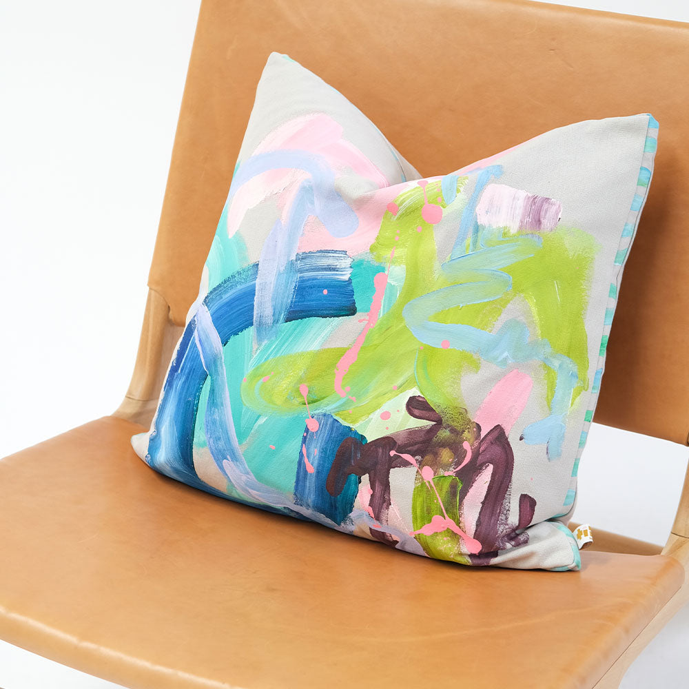 how it starts | hand painted cushion