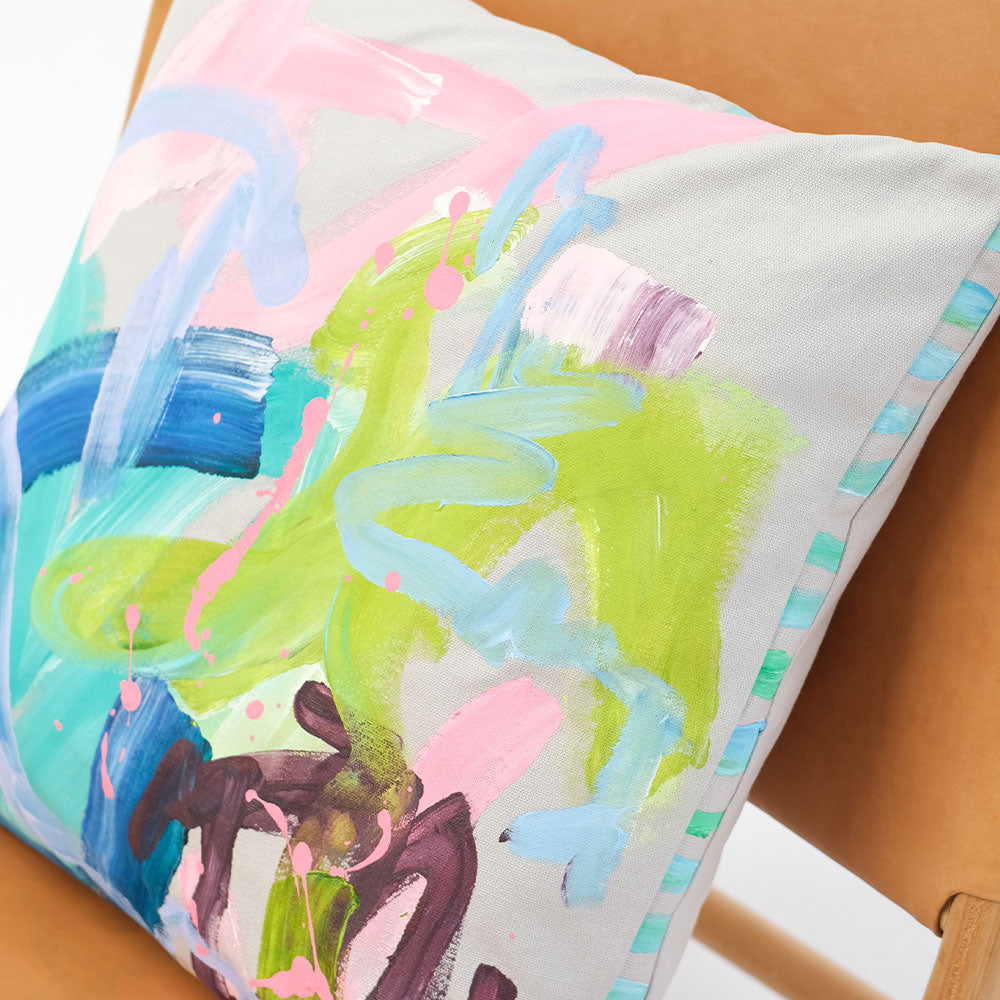 how it starts | hand painted cushion